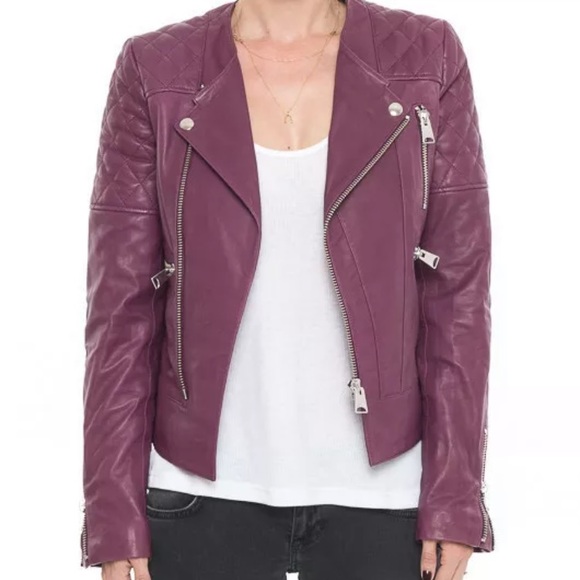 Anine Bing Lambskin Burgandy Biker Jacket S - Picture 2 of 6